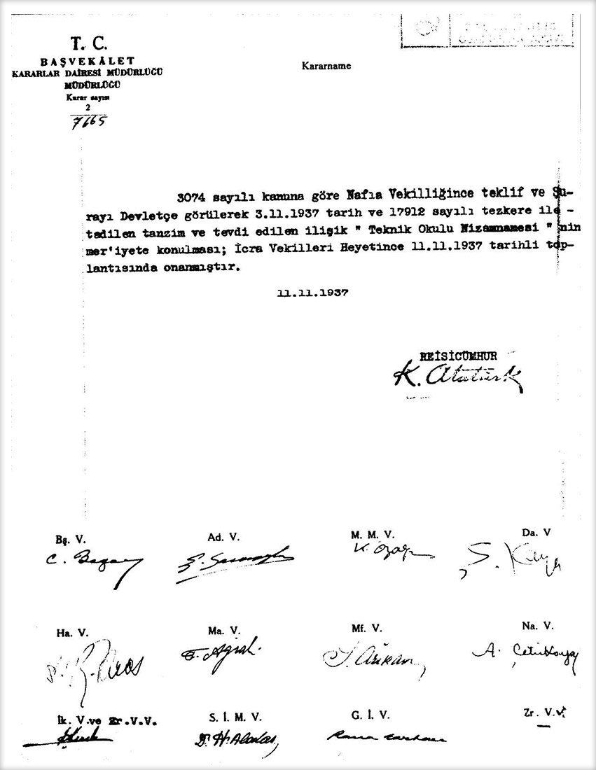 Mustafa Kemal Atatürk İmzalı Kararname Mustafa Kemal Atatürk İmzalı Kararname